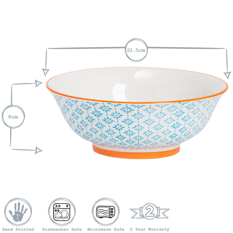 Nicola Spring - Hand-Printed Serving Bowl - 21.5cm - Blue