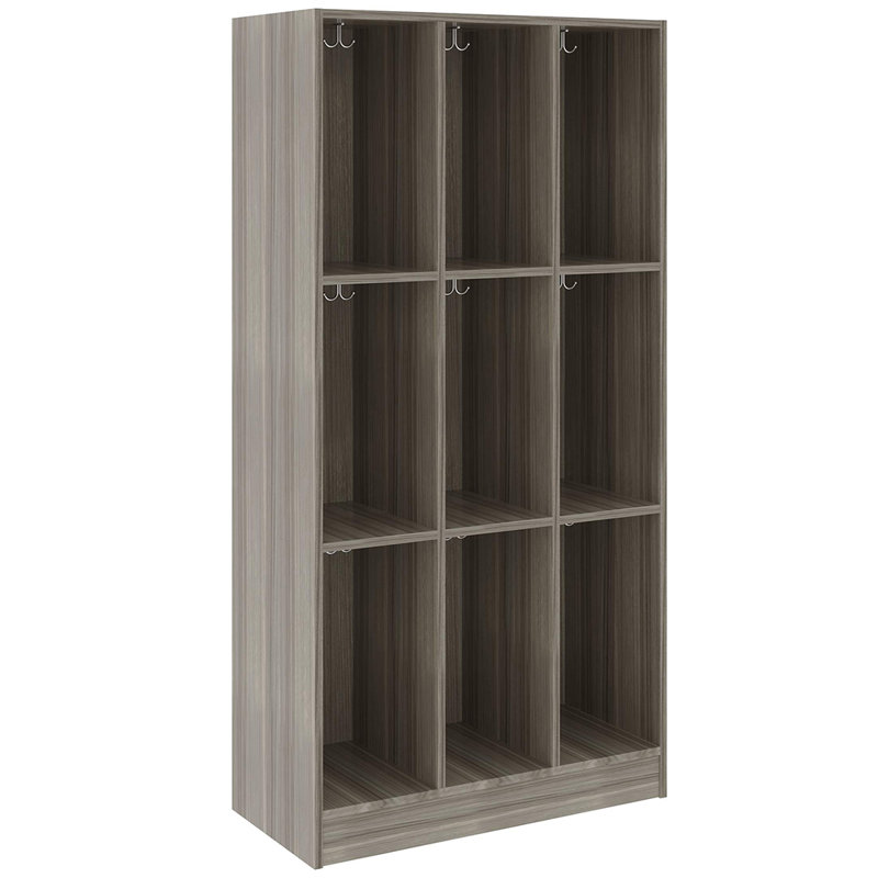 Armoire de rangement pour salle de classe triple à neuf compartiments, H 59 po x l 36 po x P 17 po, Orme ombré