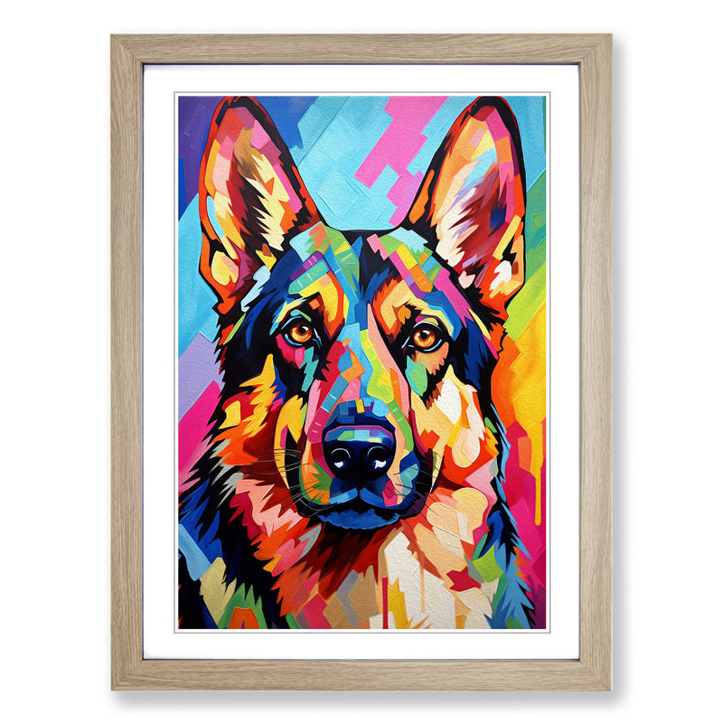 German Shepherd Futurism - Framed Print, Oak Framed, 64cm H x 46cm W