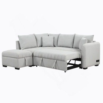 82.6" L-shaped Sectional Pull Out Sofa Bed Sleeper Sofa with Two USB Ports