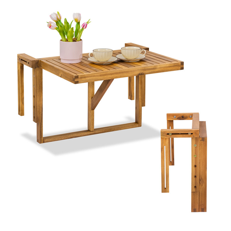 Solid Acacia Wood Folding Balcony Table, Natural