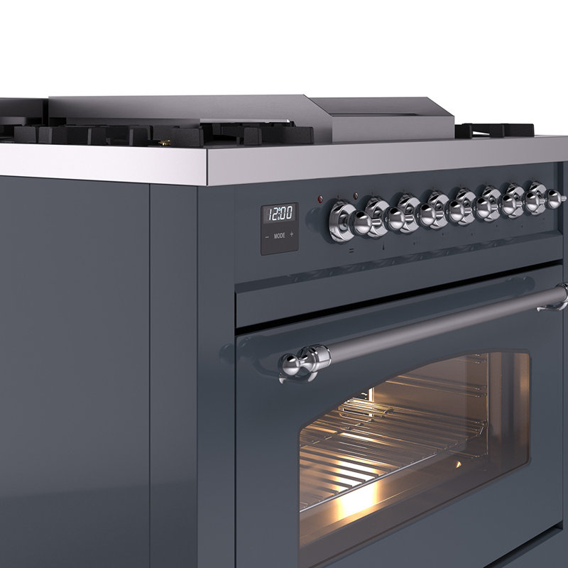 ILVE Nostalgie II 36 Dual Fuel Range, knobs, Blue Gray/Chrome, Liquid Propane