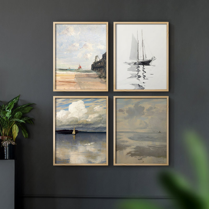 Vintage Nautical Print XX Framed Print - Set of 4, 10" H x 32" W
