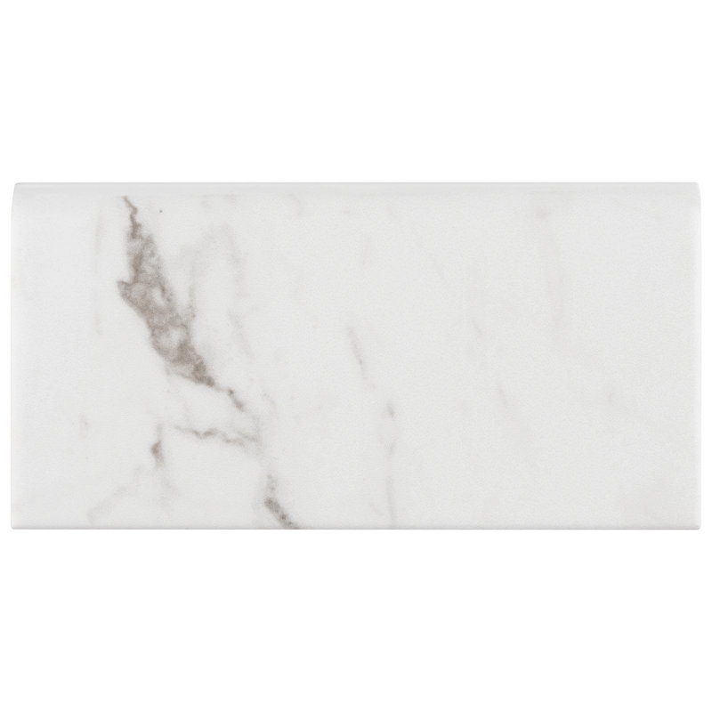 Classico Carrara 6" x 3" Matte Ceramic Bullnose Tile Trim in White/Gray