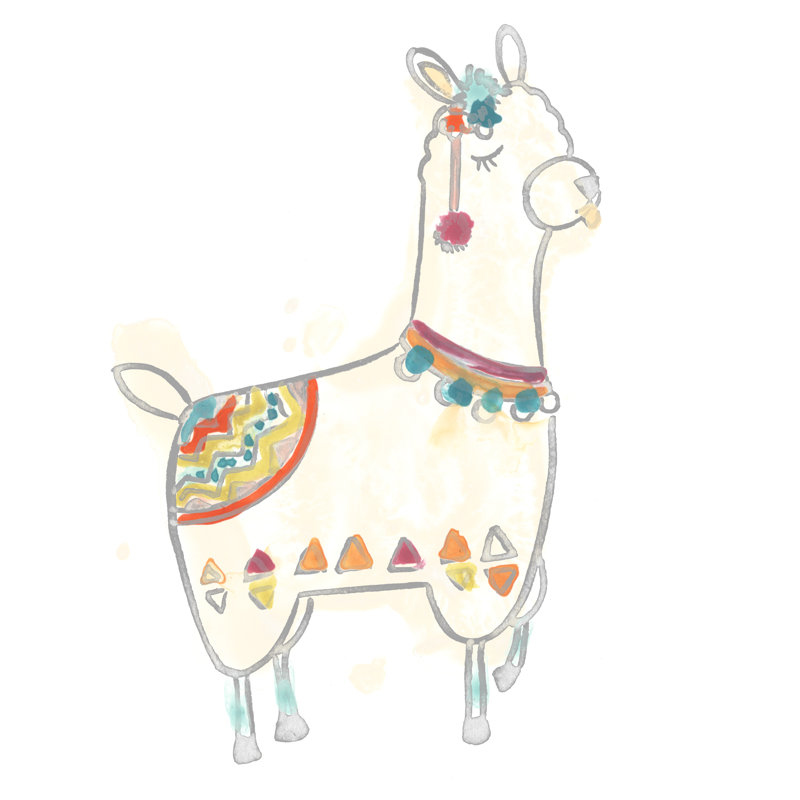 Blockprint Llama IV - Wrapped Canvas Print, 51cm H x 51cm W