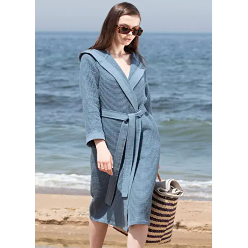 Peignoir SEYANTE 100% coton biologique certifié GOTS, L, Bleu indigo