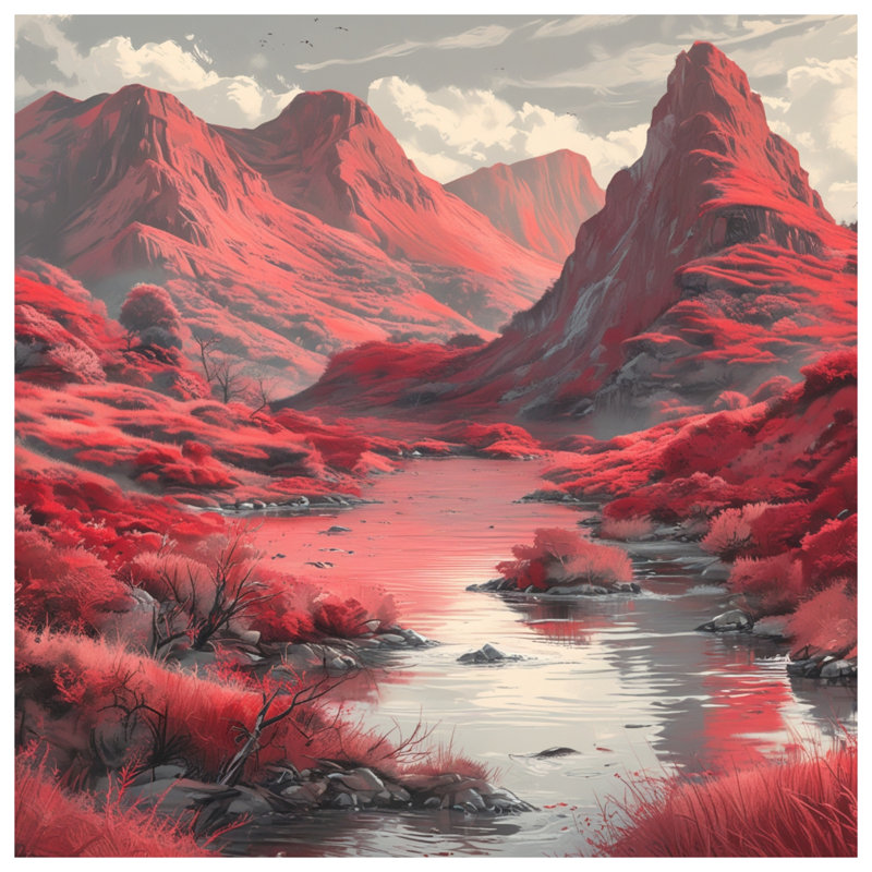 Rideaux de douche Red Mountain Landscape, L 70 po x H 84 po