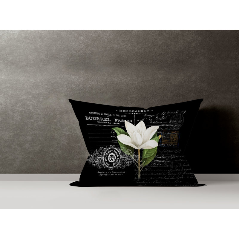 Floral Cotton Reversible Throw Pillow, Black