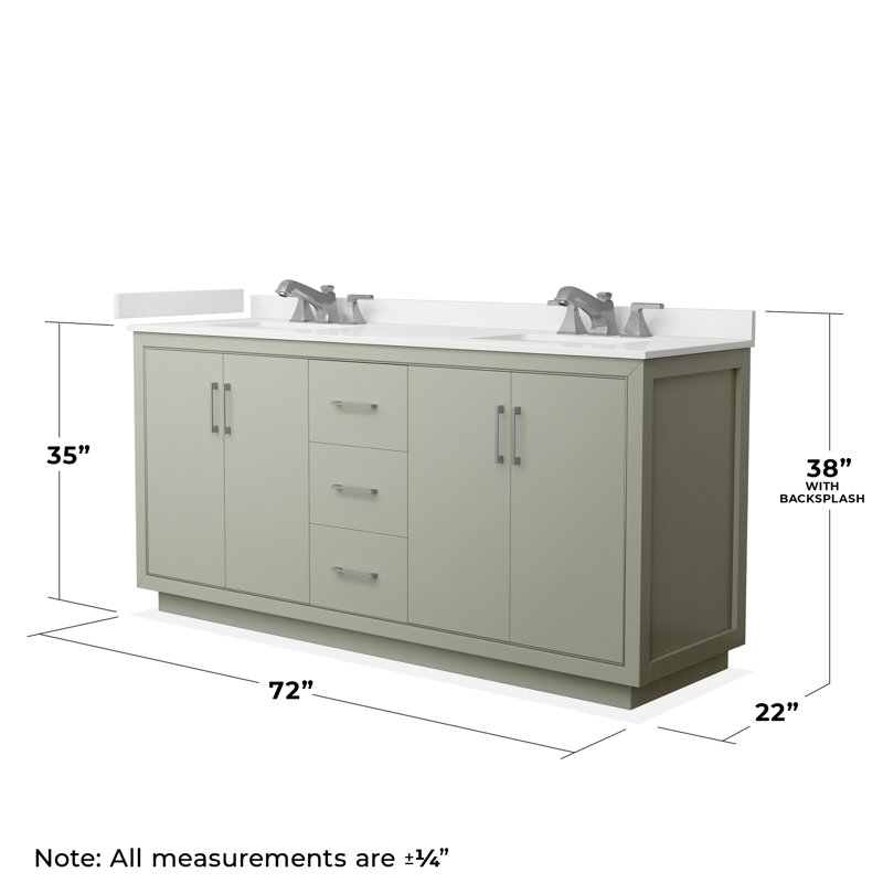 72 in. Double Vanity with Mirror, White Quartz, Light Green, Brushed Nickel