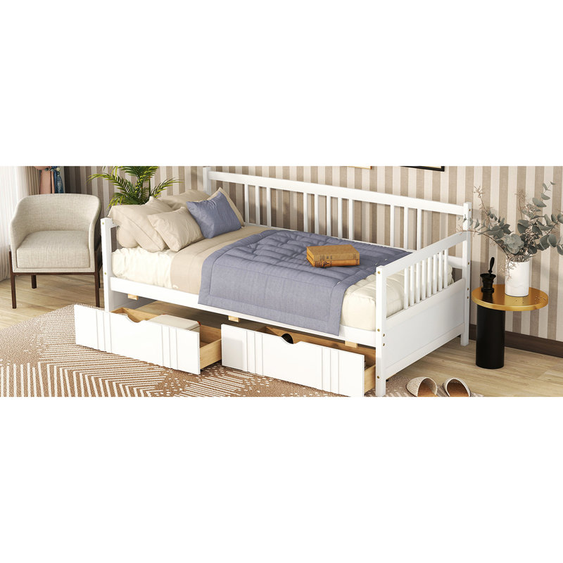 White Twin Daybed With Functional Storage Drawers - Improves Your Lifestyle Solid Wood Two Enhances Bedroom Appearance And Function