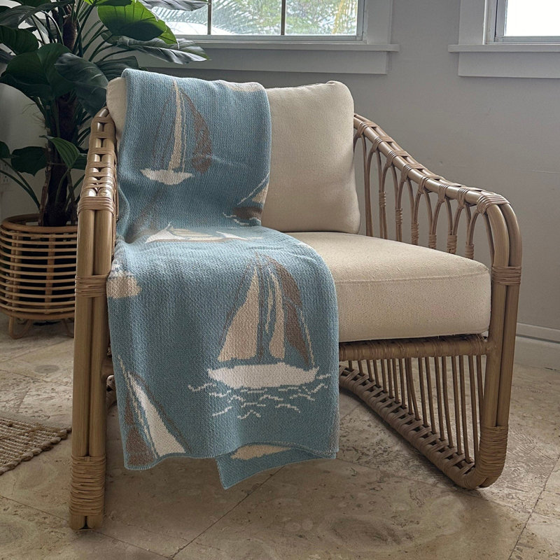 In2Green Coastal Sailing Knit Throw Lt Blue