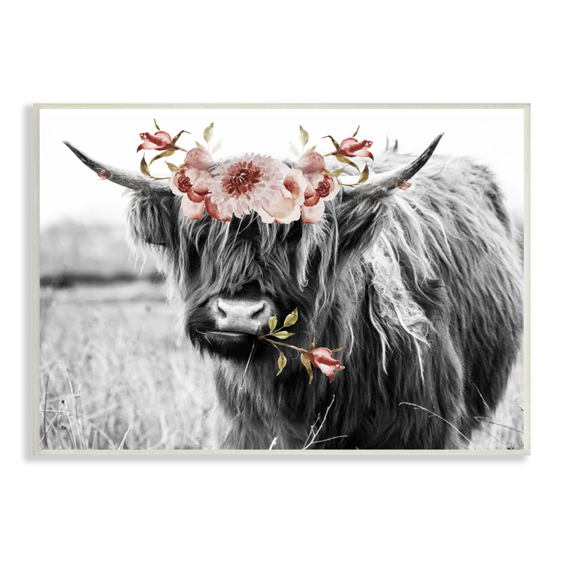 «Layered Floral Design Longhorn», surdimensionné par Amy Brinkman, Toile tendue, L 19 po x H 13 po
