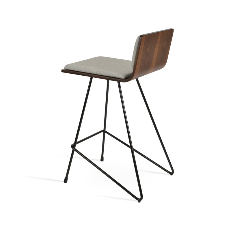 Tabouret de bar et de comptoir Corona, Tabouret de bar (siège d'une hauteur de 29 po), Laine argentée, Noir / noyer