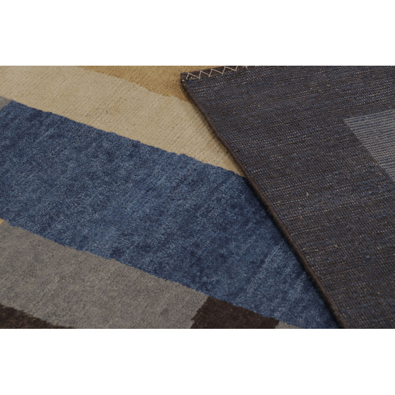 Art Deco Hand Knotted Area Rug in Blue, Beige/Brown, Silver/Gray, Green, Cream/White, Black