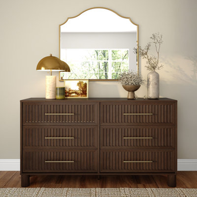 Sera Fluted 6-Drawer Dresser with Brass Handles