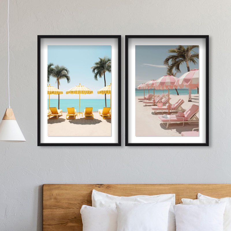 Oliver Gal Beach Umbrella Set Coastal - Luxury Shadowbox Framed Wall Art, 37.5" H x 25.5" W, Black