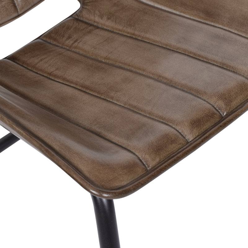 48cm H Genuine Leather Upholstered Dining Chair, Dark Brown