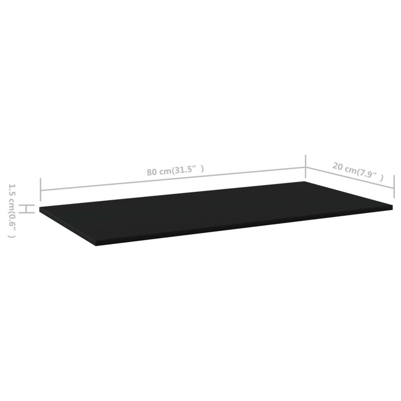 Bookshelf Boards 8 pcs Engineered Wood, Black, (8 Shelves) 0.59" H x 23.62" W x 3.94" D