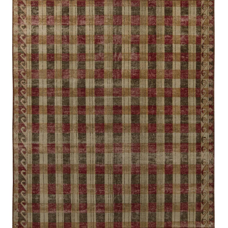 Rug & Kilim's Homage Geometric Beige Brown And Red Wool Custom Rug, Rectangle 13' x 18'