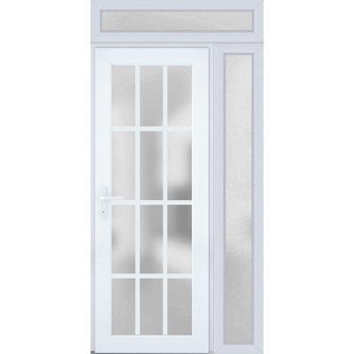 Façade extérieure pré-montée Fibre de verre verre givré / Manux 8312 Soie blanche / Fenêtre extérieure latérale / supérieure / Bureau Portes d'entrée commerciales et résidentielles Garage de garage-W36 + 14 po x H80 + 14 po - À gauche