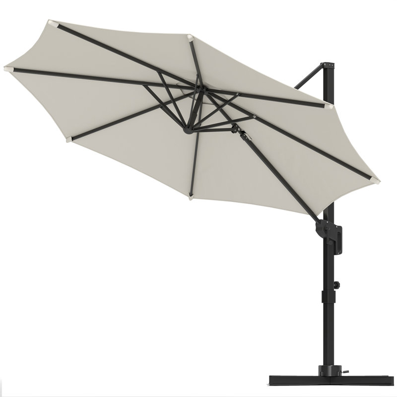 Parasol de patio décalé 10 pi à 360 ° pivotant à 360 °, gris, Gris