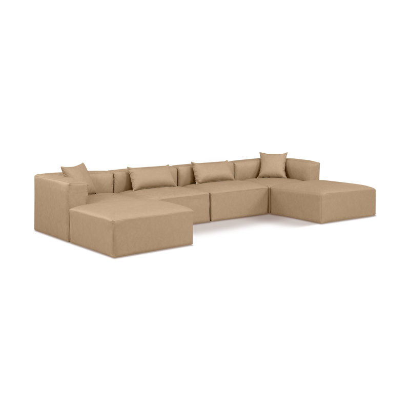 Canapé modulaire en cuir 6 pièces Vegan, Cuir brun clair végétalien