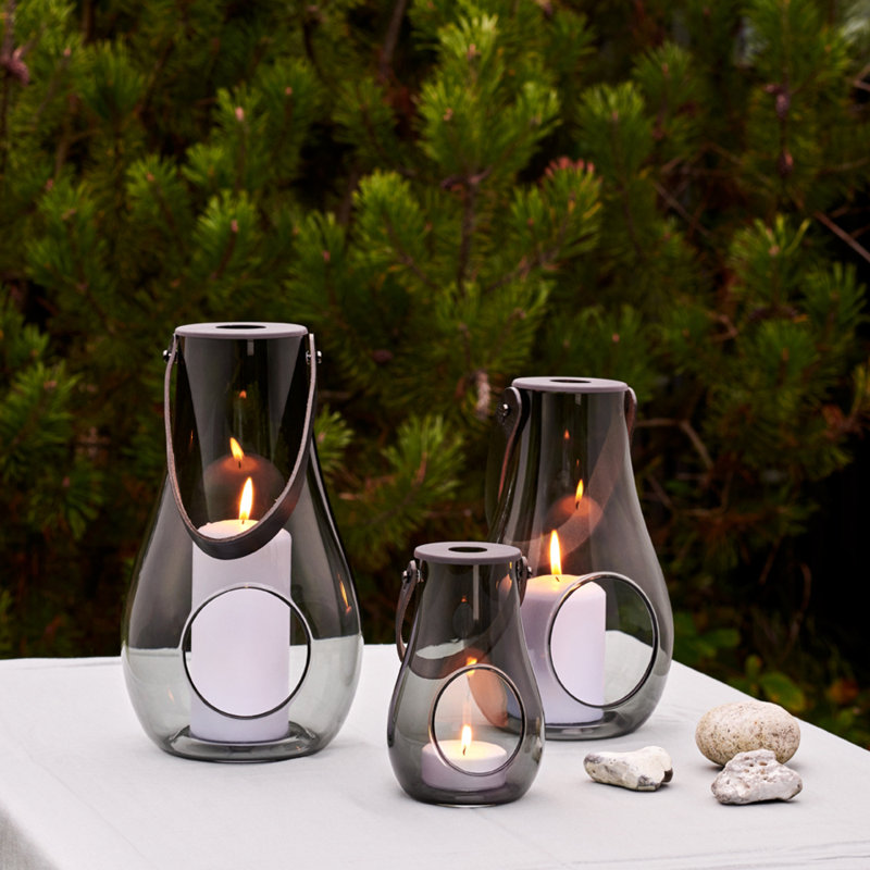 Glass Tabletop Lantern, Smoke, 11.4" H x 6.7" W x 6.7" D
