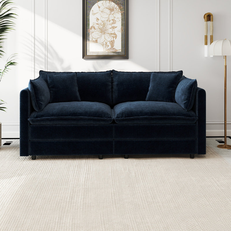 Canapé en chenille moderne, 2, H 33,85 po x l 77,16 po x P 35,82 po, Bleu