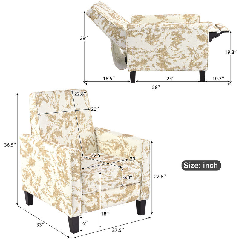 Fauteuil inclinable moderne avec positions réglables et pieds en bois, Blanc / jaune