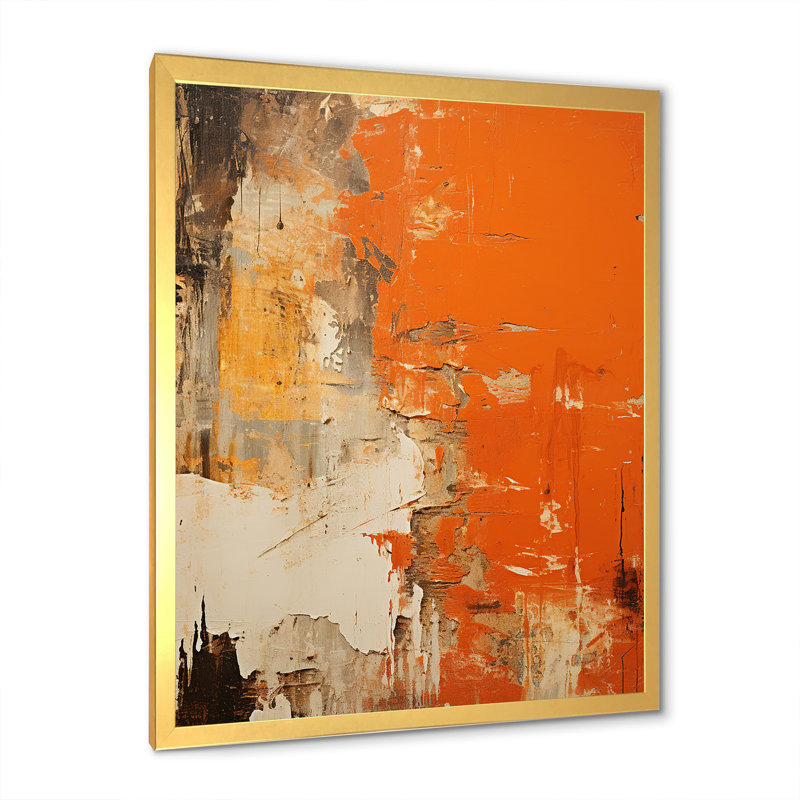 Orange abstrait, art chaos de feu II - art mural abstrait, H 40 po x l 30 po x P 1,5 po, Encadrement doré