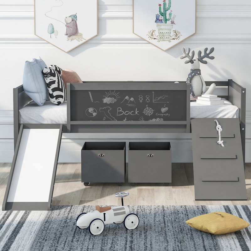 Lit mezzanine simple avec boîte de rangement, gris