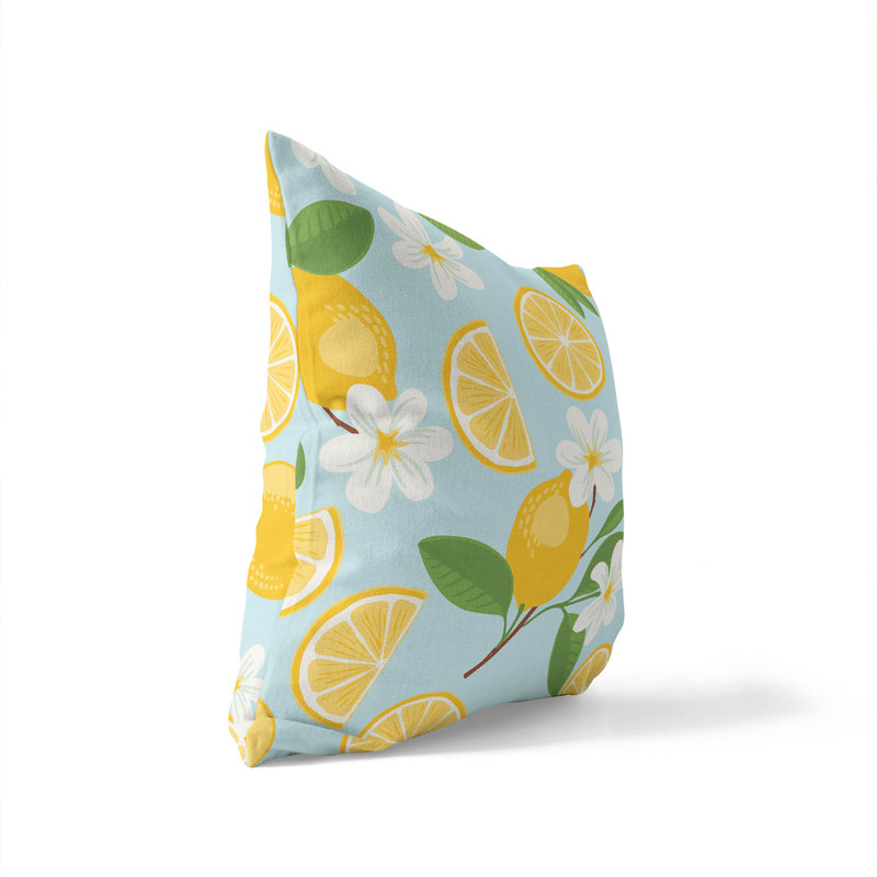 Coussin décoratif extérieur Lemmie, Bleu, Carré 16 po