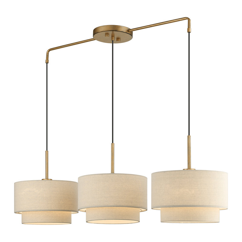 3 - Light Dimmable Chandelier, Antique Gold Leaf, Cream