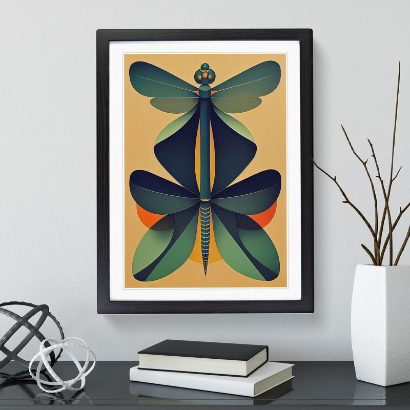 Dragonfly Retro Art - Framed Print, Black, 64cm H x 46cm W x 2cm D