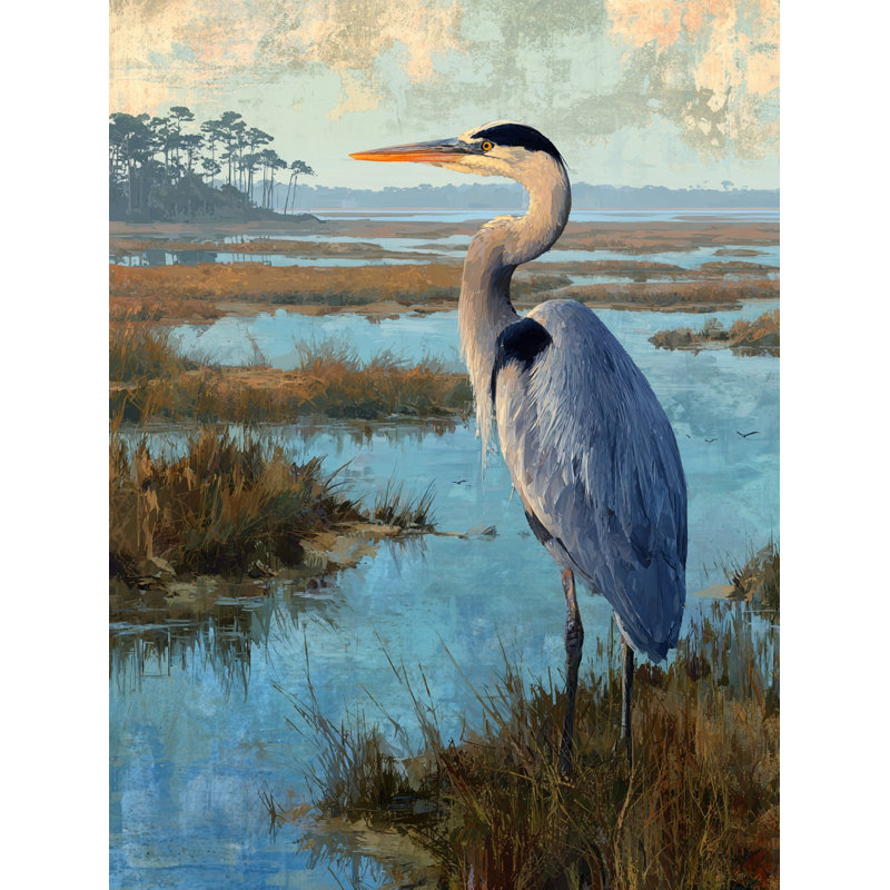 «Majestic Marsh Heron», art mural sur toile tendue