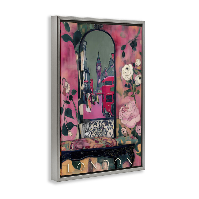 Cadre flottant London Spring Street View, design par Annabelle Hall, H 25 po x l 17 po, Cadre flottant gris lustré