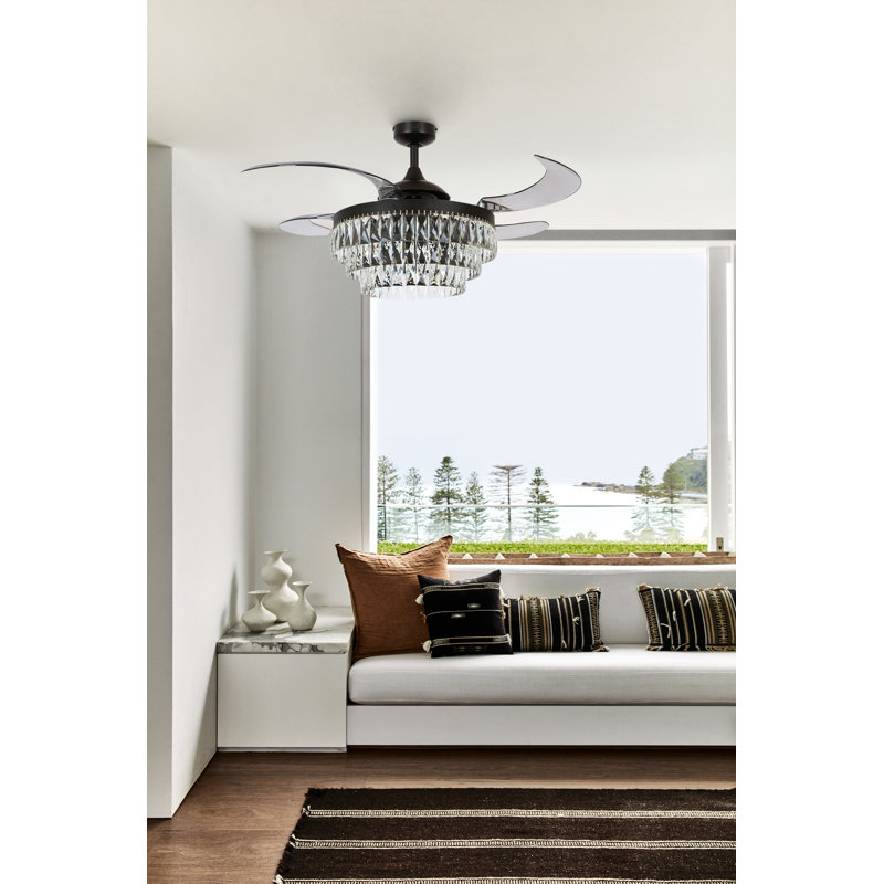 Antique Black 48" Ceiling Fan with Retractable Smoke Blades and LED Light