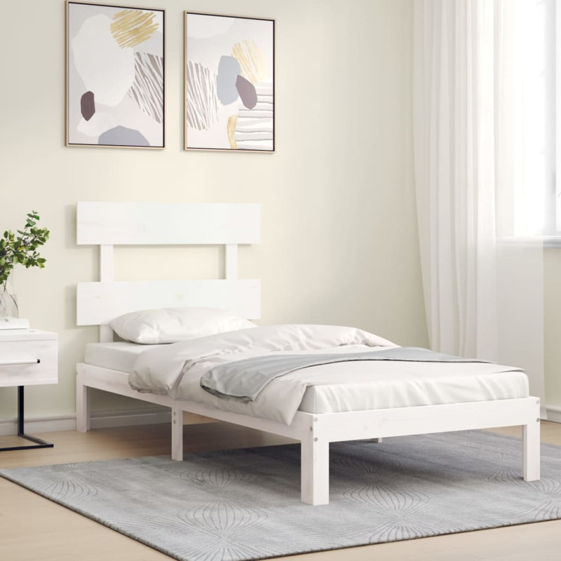 Bed Frame with Headboard, White, European Single (90 x 200cm)