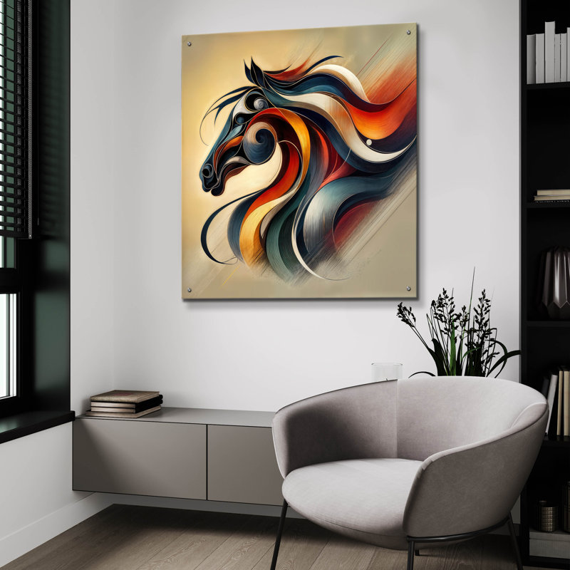  «Horse Head Abstract» par Rey Klimt, art mural en verre acrylique, H 36 po x l 36 po