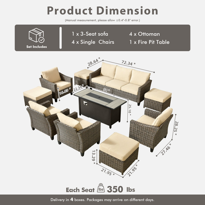 Eaker 10 Piece Seating Group with Cushions, Beige, Yes