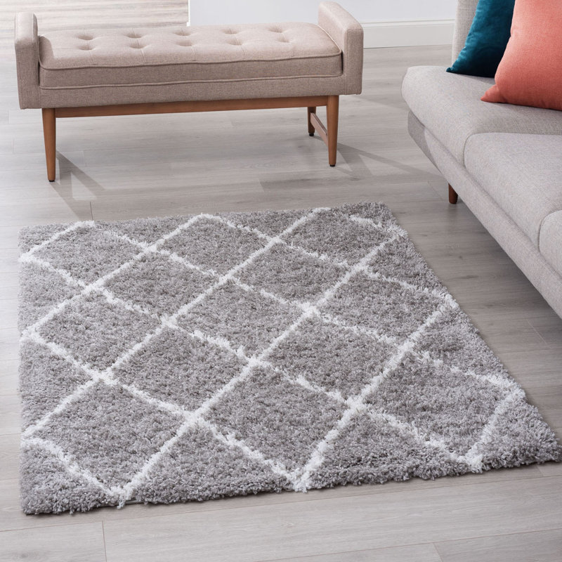 Babich Performance Silver/White Shag Rug, Rectangle 3'3" x 5'