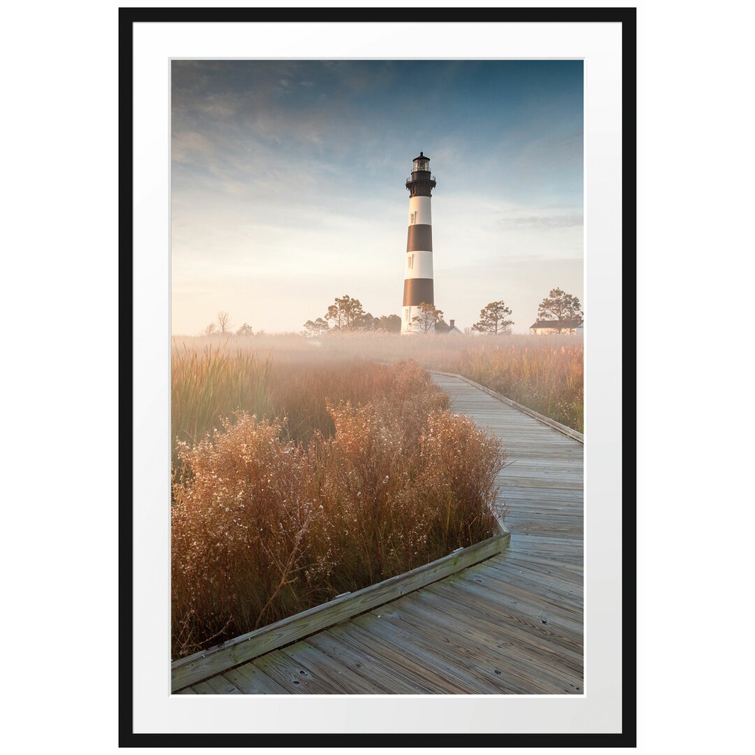 Gerahmtes Poster Leuchtturm im Nebel