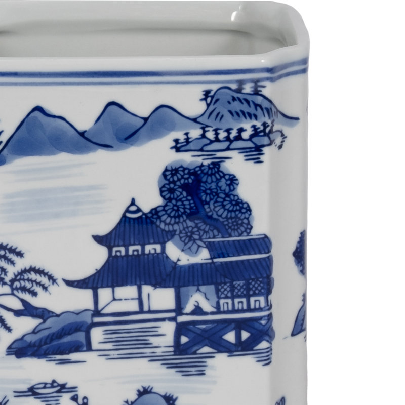 Stoneware Ceramic Chinoiserie Decorative Container with Lid