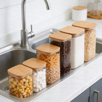 2-Pack Wide Mouth Glass Storage Containers With Lids, 1.2 Gallon (4.6 Qt) Square Pantry Jars For Flour, Sugar, Rice, Cereal, Coffee, And Dry Food Organization