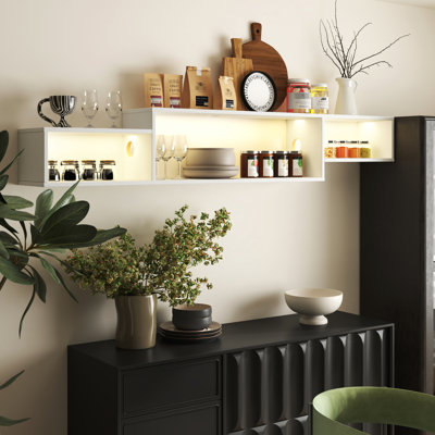Meuble télé mural pour 20 personnes et une base de chargement de 65,13 po de long, peu encombrant, pour téléviseurs de 50 à 59 po, étagère et support média flottant Modern Decor, convient à la décoration