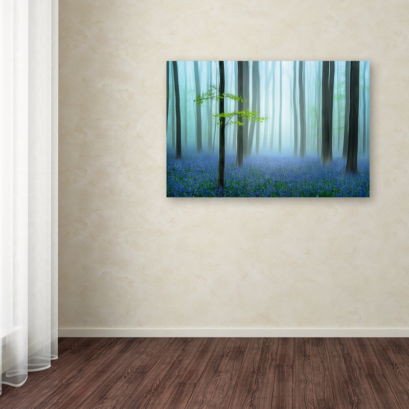 Blue Forest Scenic Landscape Canvas Art with Wood Frame