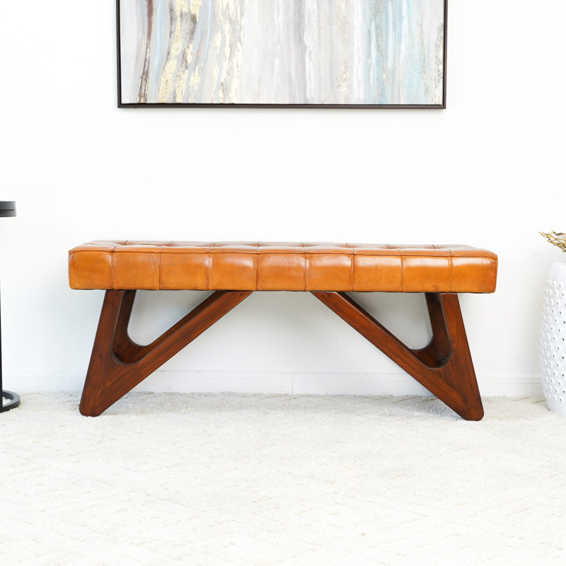 Lawrenson Genuine Leather Upholstered Bench