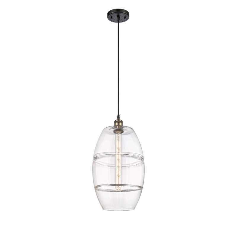 Luminaire suspendu 1 lumière Absalat, Laiton antique noir, Transparent, H 18,5 po x l 10 po x P 10 po