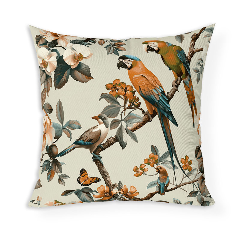 Coussin Parrot Petals Paradise, H 20 po x l 20 po, Bleu / Orange