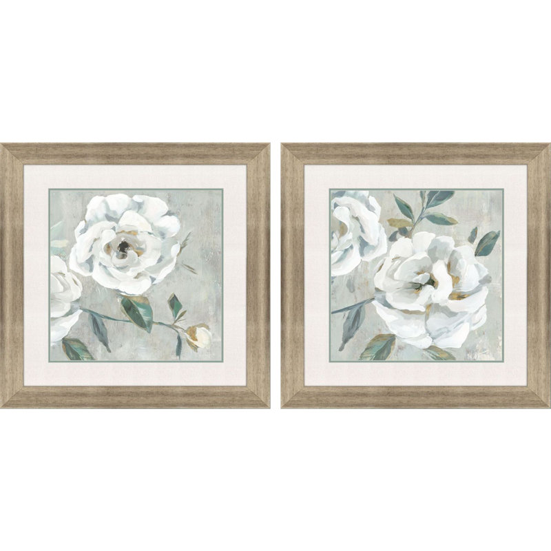White Floral Blossoms in Champagne Gold Frame Set